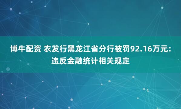 博牛配资 农发行黑龙江省分行被罚92.16万元：违反金融统计相关规定