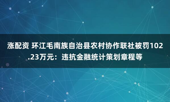 涨配资 环江毛南族自治县农村协作联社被罚102.23万元：违抗金融统计策划章程等